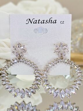Natasha Couture Marquis CZ Crystal Open Drop Earrings Formal Wedding Bridal Gift